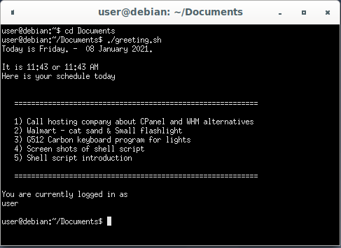 screen shot of the output of the shell script