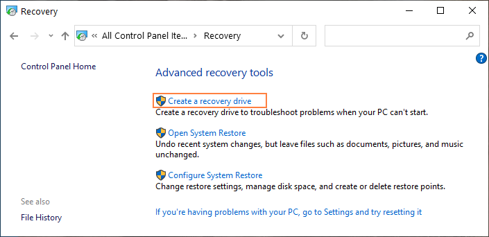 recovery disk creation - step 3