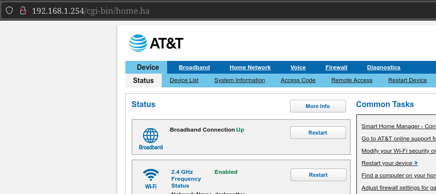 screen shot of 192.168.1.254 on my network which is my ISP router