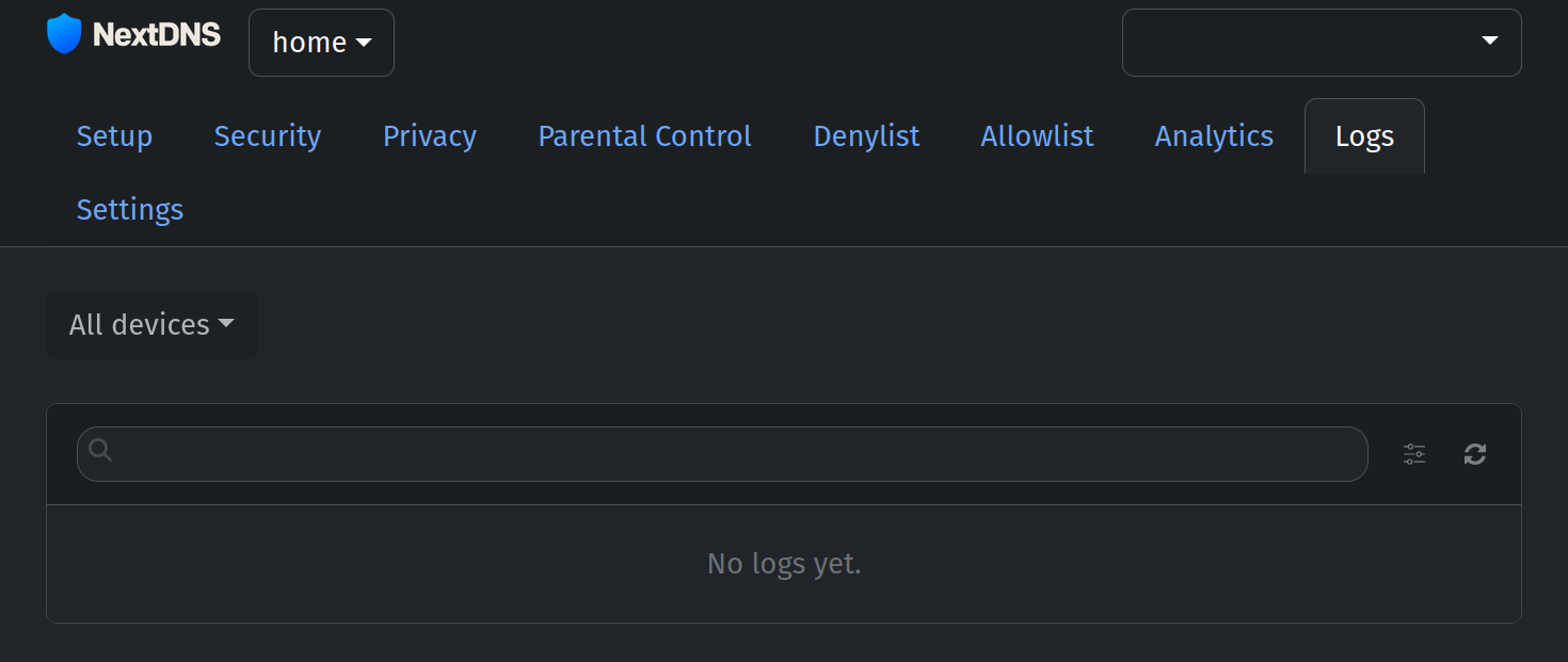 Logs page - Next DNS