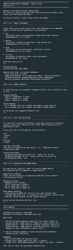 Initial setup for the clone cohort (screen shot)