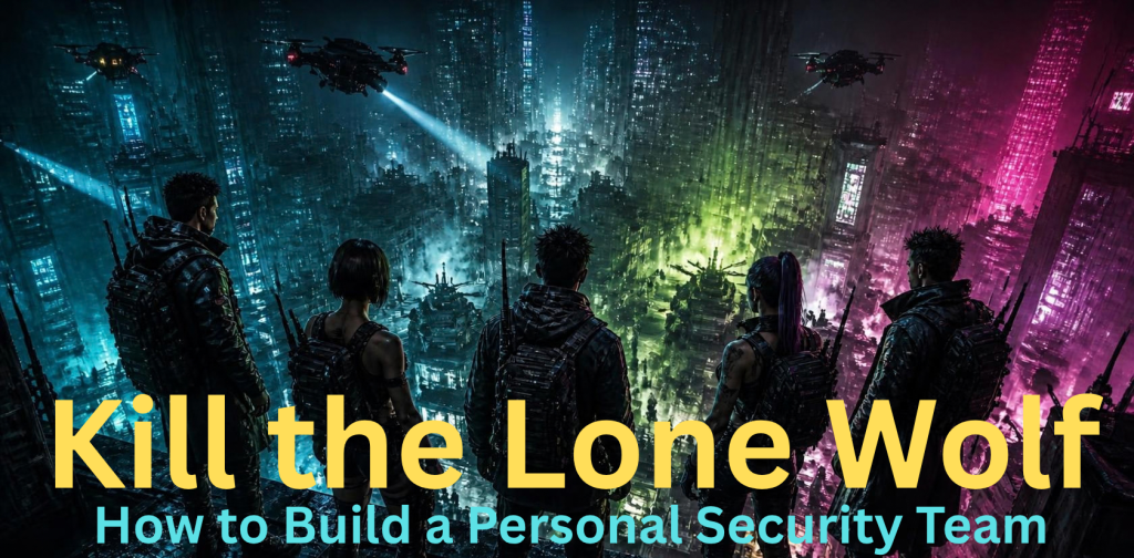 Kill the Lone Wolf: How to Build a Personal Security Team. Cyber punk image looking out onto a cityscape